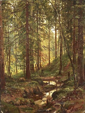 Artworks in 150 Subjects Painting - stream by a forest slope 1880 classical landscape Ivan Ivanovich trees